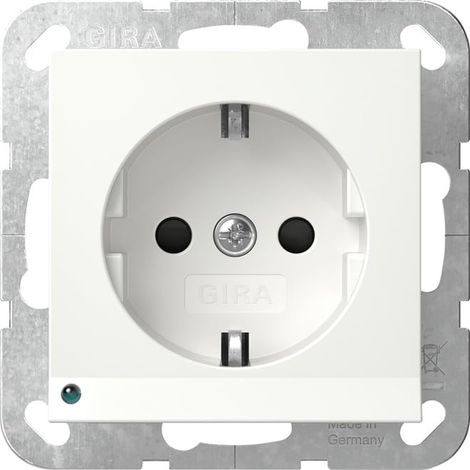 GIRA 417027 SCHUKO-STECKDOSE 16 A 250 V MIT LED-ORIENTIERUNGSLEUCHTE UND SHUTTER SYSTEM 55, REINWEISS SEIDENMATT