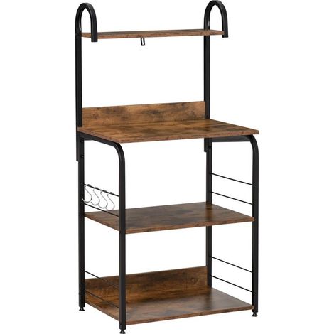 MOBILE CUCINA 4 RIPIANI E GANCI IN ACCIAIO E LEGNO 60X40X125CM. LEGNO (1/5)