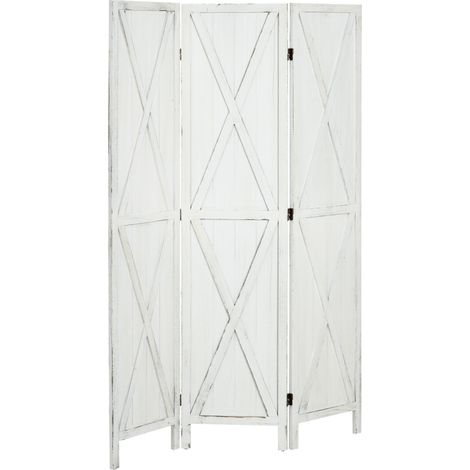 Faltbarer Raumteiler/Paravent, 3 Holzpaneele, Maße 120 x 170 cm, antikweiß (1/5)