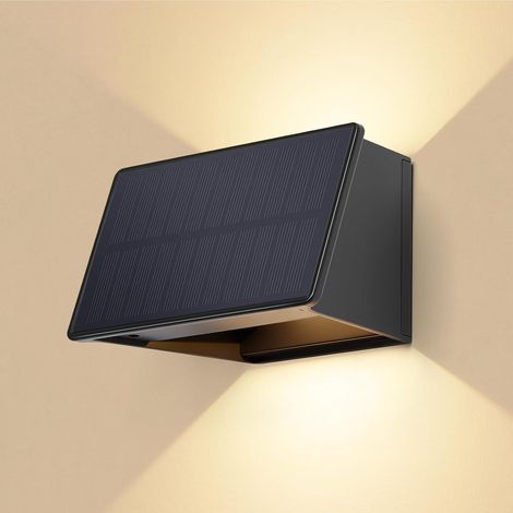 Applique Murale Exterieur Solaire, Étanche IP65, Lampe Solaire Exterieur Applique 3000K Blanc Chaud, 1800mAh pour Patio, Jardin, Clôture, Cour