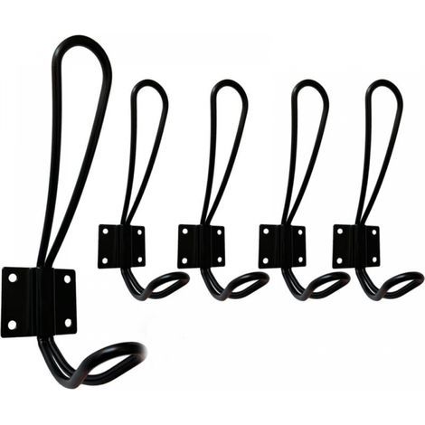 Gancio da parete nero, set di 5 ganci murali e appendini, ganci in metallo per bagno, toilette e mobili da cucina (1/5)