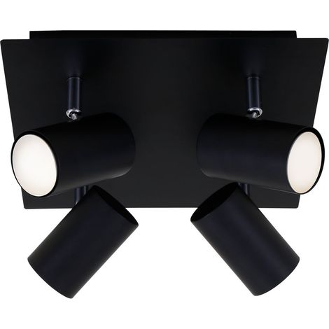 Deckenlampe schwenkbar, GU10 Fassung, max.40Watt, Deckenstrahler 4-flammig, Wohnzimmerlampe, Schlafzimmerlampe, Küchenlampe, 26,5x26,5x12,3cm, Schwarz