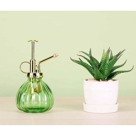 Vaporisateur - Verre Vert Épaissi - Pompe Plastique Dorée - Pour Plantes Intérieures Et Extérieures - 16,5 Cm - 1 Pièce (1/4)