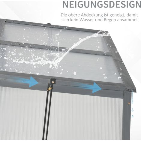 Coffre de jardin en bois, serre miniature 100 x 65 x 40 cm, châssis avec couvercle, protection UV, tunnel transparent, bac surélevé résistant à l'hiver pour potager, gris (1/5)