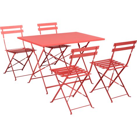 Conjunto de jardín de acero para exterior mesa plegable y 4 sillas rojo Fiori