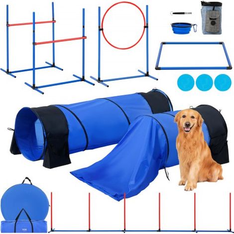 Equipo de Entrenamiento de Agilidad para Perros 7 Piezas Carrera de Obstáculos para Cachorros con Vallas Altas Ajustables 6 Postes 2 Túneles Anillo de Salto Caja de Descanso Silbato Cuenco (1/5)