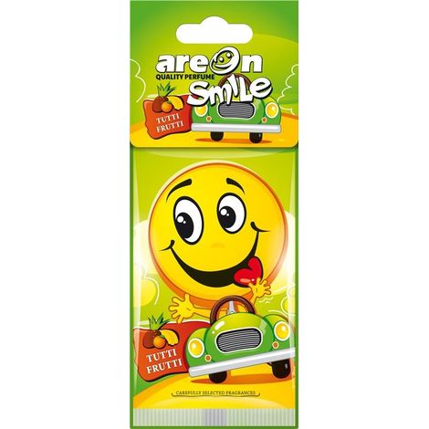 Deodorante per auto, ciondolo con faccina sorridente Tutti Frutti AREON DRY SMILE