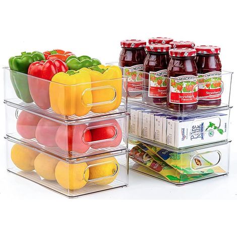 Lot de 6 Boite de Rangement Frigo, Transparent, Empilable, Pour Cuisine et Garde-Manger (1/5)