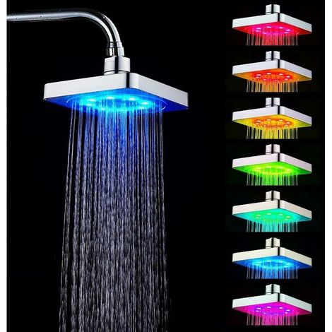 Pommeau de douche à 7 couleurs LED, Wacent Pommeau de douche à lumière romantique à 7 couleurs Pommeau de douche pour douche - Argent (1/5)