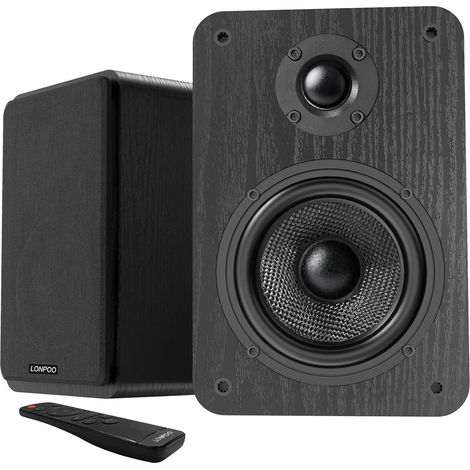 Haut-parleurs de bibliothèque Actifs Bluetooth 60W RMS, Woofer 4 Pouces, entrées Optique/RCA/AUX, pour Platine Vinyle, PC et TV (1/5)