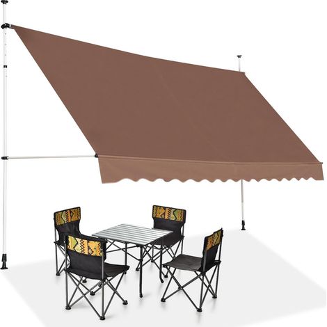 COSTWAY Tenda da Sole per Esterno, Tenda da Sole a Morsetto per Balcone con Struttura Telescopica e Tessuto Resistene ai Raggi Solari, Regolabile in Altezza e in Angolazione (400 cm,Marrone) (1/5)