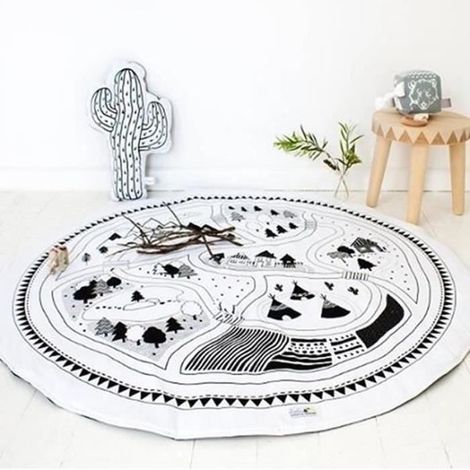 Tapis chambre bébé rond écologiste Carpet de jeux enfants Blanc et Noir imprimée diamètre 95cm pour les enfants entre 0-6 ans-Ywey (1/4)