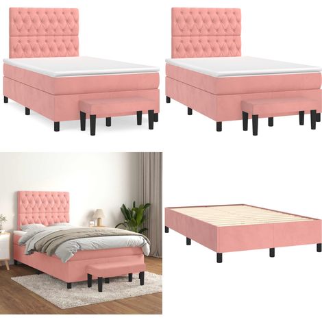 Sommier à lattes de lit avec matelas rose 120x190 cm velours - Lit Double - Lit Avec Rangement - Lit Capitonné - Lit Velours - Lit Design - Home & Living (1/5)