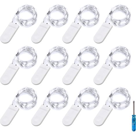 lot de 12 guirlande lumineuse,20 led,fil d'argent,2 mètres,pile cr2032,décoration intérieur extérieur (1/5)