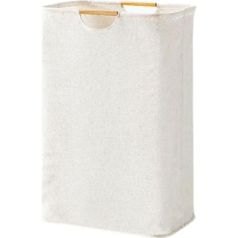 Wäschekorb, faltbar, aus gewebtem Oxford-Gewebe, weiß, 39 x 53 x 27 cm, Wäschekorb mit Griff, Holzgriff, groß, Wäschekorb für Schlafzimmer, Badezimmer (1/5)
