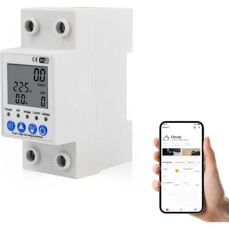 Compteur électrique monophasé,compteur d'énergie intelligent,compteur KWh,compteur d'énergie électrique 100-265V WiFi DIN-Rail,moniteur numérique de consommation d'énergie (1/5)