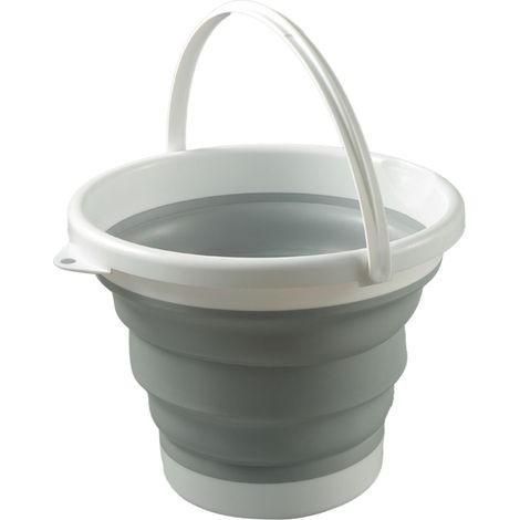 Seau à eau pliable en TPR et PP, 10 litres, portable, résistant et pliable, idéal pour laver la voiture ou jardiner, gris. (1/5)