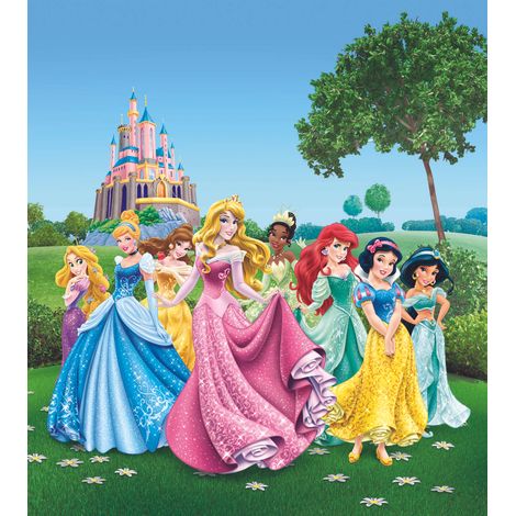papier peint panoramique Princesses vert, bleu et rose  - Disney