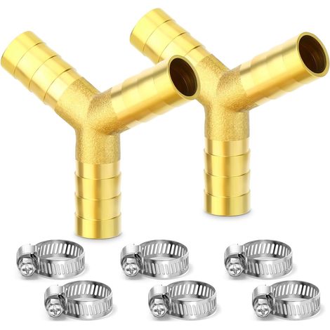Raccord Y Laiton 3 Voies - Lot de 2 - 6mm - Résistant Corrosion - Air Eau Huile - Pour Tuyau (1/5)