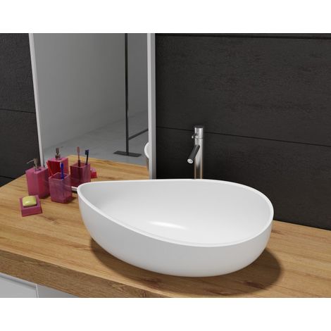 Bernstein – Vasque à poser en fonte minérale 60x37x21cm – Blanc mat ou haute brillance – Design intemporel et étanche – Sans trop plein - PB2001 (1/5)