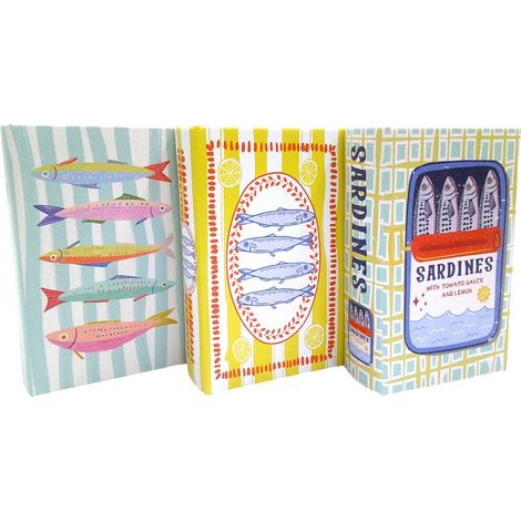 Set de 3 cajas libro con sardinas en tonos pastel 17 cm (1/5)