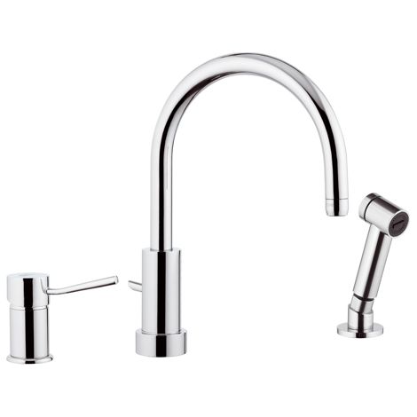 Rubinetto monocomando bordo lavello con deviatore, bocca minimale e doccetta a pulsante serie minimal (1/3)