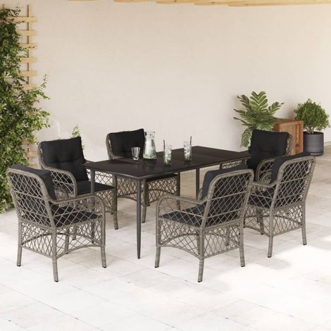 Set comedor jardín 7 pzas y cojines ratán sintético gris vidaXL (1/5)
