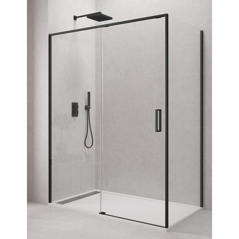Cabine Paroi de douche angulaire ALLSTONE CETUS 1+1 avec côté fixe, sans profil inférieur 145x75 cm profil Noir (1/4)