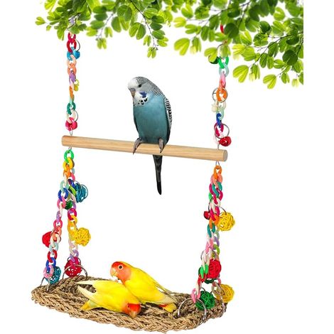 Jouet perruche, perroquet, perruche, balançoire, accessoire de cage oiseaux, en bois naturel, hamac calopsittes, pinsons, petites perruches et aras (1/5)