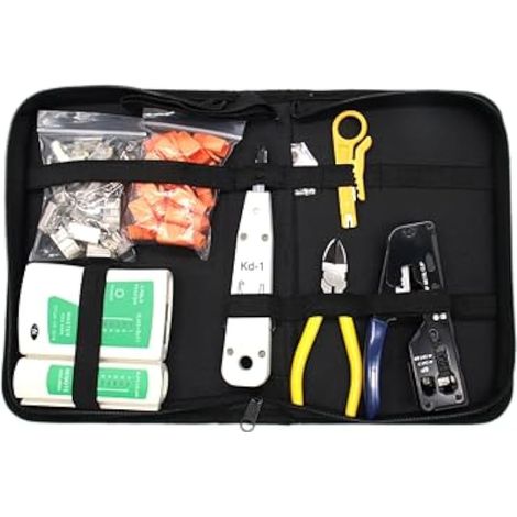 Kit d'outils de sertissage RJ45 avec 20 connecteurs traversants Cat7/Cat6a, dénudeur de câble, testeur de réseau (1/5)