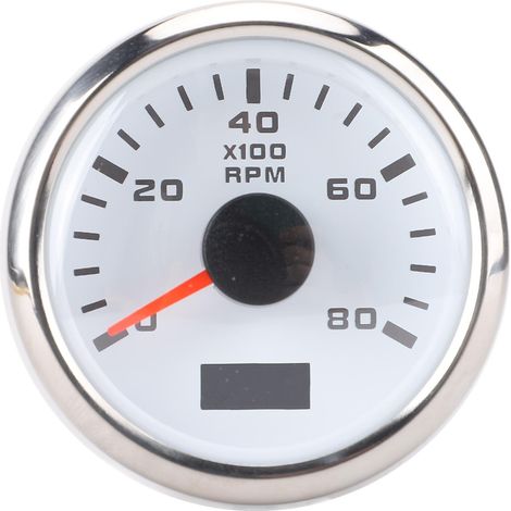 Tachymètre avec compteur horaire 2 pouces 8000 tr/min jauge de régime rétroéclairé 7 couleurs pour camion tracteur voiture RV bateau DC 9 à 32 V cadran blanc lunette argentée. (1/4)