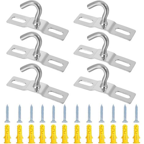 6 Piezas Gancho de Techo Gancho para Lampara Ganchos para Colgar, Gancho Lamparas Techo Anclaje para Pared con Tornillos, Ganchos de Hierro para Colgar Macetas, Lamparas, Ventiladores de Techo 68mm (1/3)