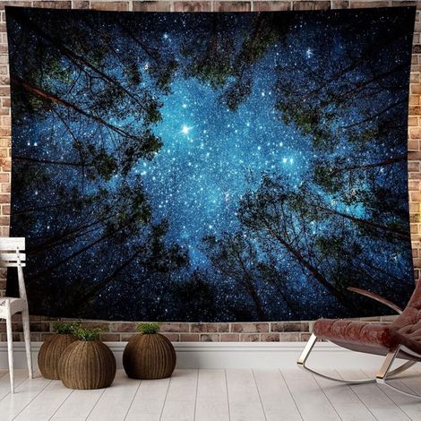 Forêt étoilée tapisserie tenture murale psychédélique tapisserie arbre plage couverture pour chambre salon dortoir décoration murale 200x150 cm (1/5)