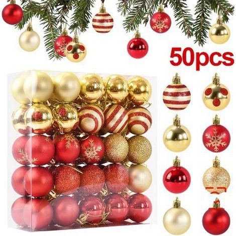 Boule de Noel, 50 Pcs Decoration Noel Sapin Boules de Noël avec Boule de Noel Rouge et Or,Decoration Sapin Boules Noel avec Lanière (1/5)