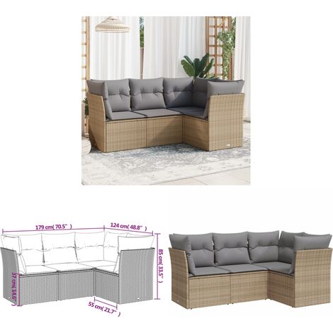4-tlg. Garten-Sofagarnitur mit Kissen Beige Poly Rattan - Gartensofas - Outdoor Möbel - Lounge Set - Rattan Sofa - Gartenlounge - Home & Living (1/3)