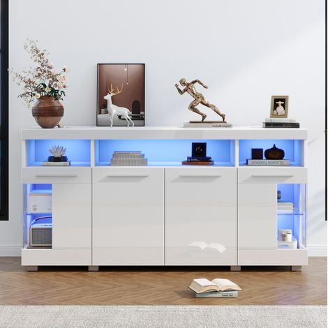 MEUBLIV aparador 140x40x70 cm gris cemento con LED, vidrio templado y gran almacenaje (1/5)