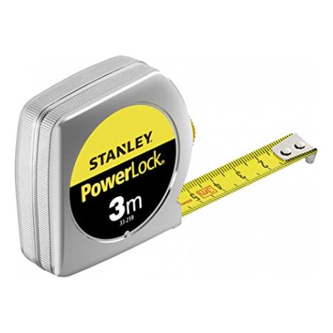 Stanley – Mètre déroulant Powerlock Classic 3m x 12.7mm – Revêtement Mylar anti-abrasion – Boîtier métal chromé résistant – Crochet 3 rivets