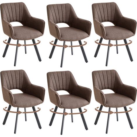 Wokaka Lot de 6 chaises Pivotante à 360°, Chaise Salle à Manger moderne en Lin, Rembourrée au dossier ajouré, Marron foncé