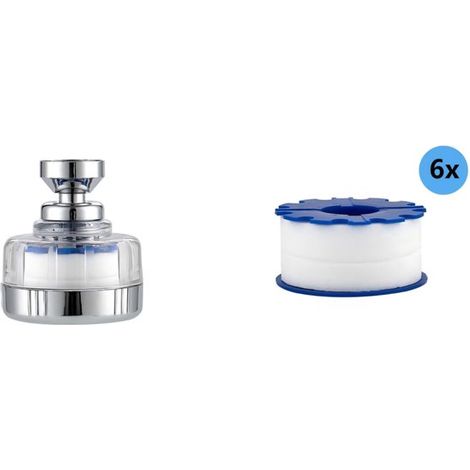 Grifo purificador de agua potable - equipado con 6 cartuchos de filtro de algodón PP - giratorio 360° - 7 x 5,5 cm (1/5)