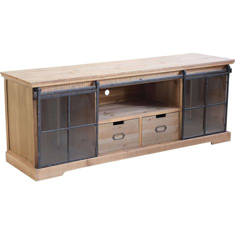 Mobile credenza madia in acciaio e legno con 2 ante laterali scorrevoli in vetro 2 cassetti e 1 ripiano centrale Linea Industrial (1/5)