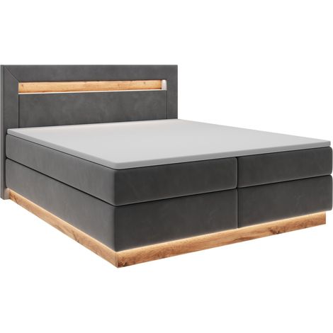 Selsey Promie - Doppelbett, Boxspringbett mit Topper, Beleuchtung und Samtbezug in Graphit, 140x200 cm (1/4)