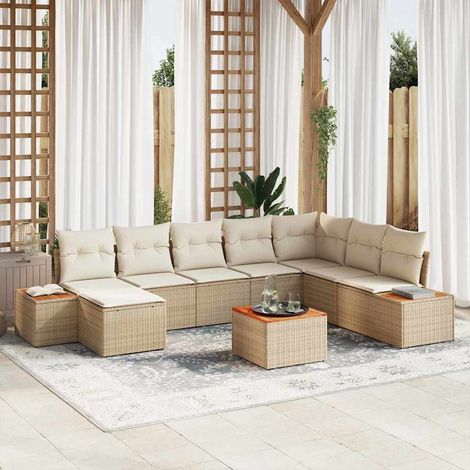 Teenpull – Gartensofa-set 9 Stk. Beige Poly Rattan (1/5)