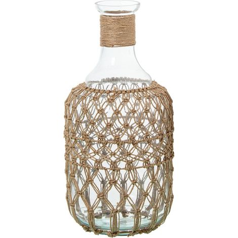 Vase Bouteille en Verre avec Corde Transparente et Naturelle 19 x 19 x 38 cm (1/5)