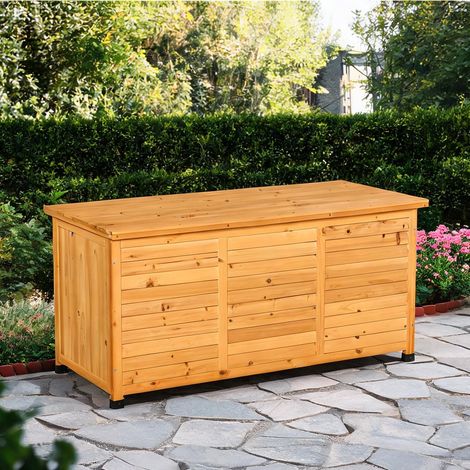 Coffre de jardin coloris jaune en tannenholz 127 x 56 x 60 cm (1/5)