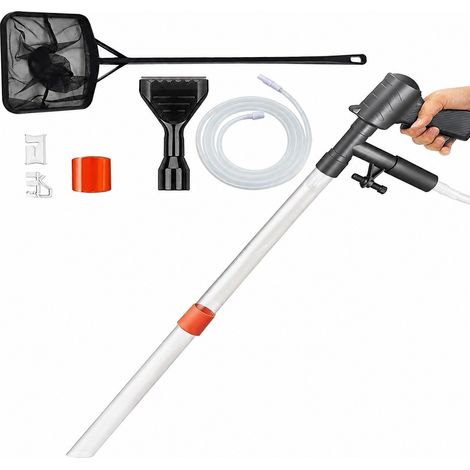 Nettoyeur de gravier pour aquarium, pompe à vide avec bouton de pression d'air et grattoir pour filtre à eau (1/5)