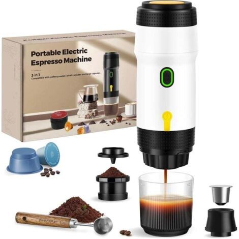 QORVA-Cafetière portable, machine à expresso 3 en 1, pression 20 bars, extraction 92 °C, batterie 7 500 mAh, chargement USB/voiture, pour capsules et café moulu (blanc) XXW (1/4)