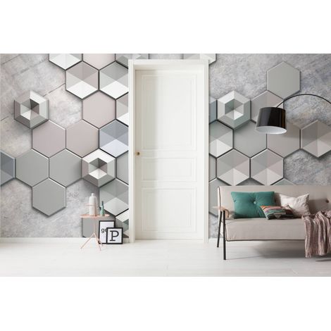 Papier peint panoramique minimaliste,modern Hexagon Concrete (1/4)