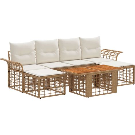 Conjunto de sofás de jardín 7 uds. Natural y Crema vidaXL (1/5)