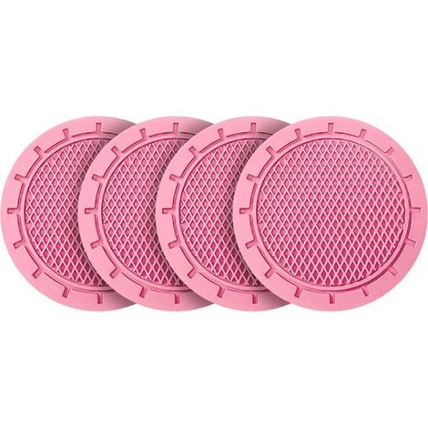 Ensemble de 4 tapis de voiture universels antidérapants en acier, compatibles avec la plupart des intérieurs, roses. (1/5)