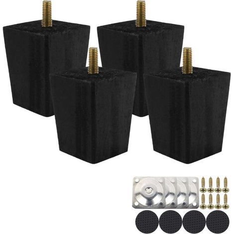 Set mit 4 Massivholz-Möbelbeinen. Quadratisch. Walnuss. Ersatzbeine für Sofa, Sessel oder Stuhl.